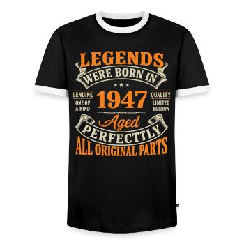 Legends 1947, Aged Perfectly - Men's Ringer Shirt - black/white - Front - AI Model Female 172 light (172cm) & AI Model Male 178 light (178cm)