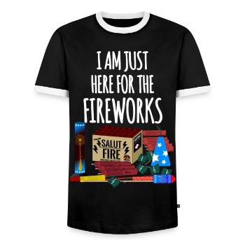 Pyro Drôle Drôle de Feux d’artifice Réveillon du Nouvel An - T-shirt contrasté Homme - noir/blanc - Devant - AI Model Female 172 light (172cm) & AI Model Male 178 light (178cm)
