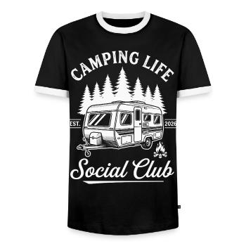 Chemise de camping pour les fans de caravanes - T-shirt contrasté Homme - noir/blanc - Devant - AI Model Female 172 light (172cm) & AI Model Male 178 light (178cm)