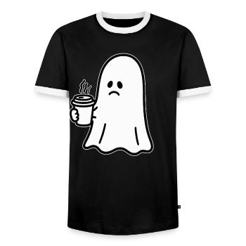 Geist Kaffee Halloween Süßes oder Saures - Männer Kontrast-T-Shirt - Schwarz/Weiß - Vorne - AI Model Female 172 light (172cm) & AI Model Male 178 light (178cm)