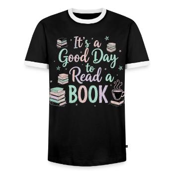 Bonjour Lire le livre - T-shirt contrasté Homme - noir/blanc - Devant - AI Model Female 172 light (172cm) & AI Model Male 178 light (178cm)