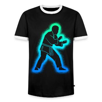 Judo Judoka Men Children Boys Martial Arts - Men's Ringer Shirt - black/white - Front - AI Model Female 172 light (172cm) & AI Model Male 178 light (178cm)