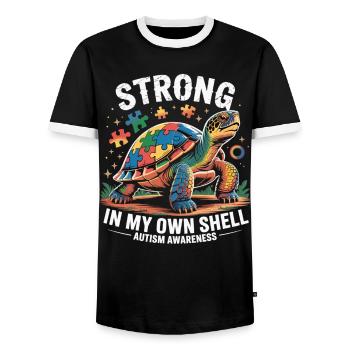 Autism Awareness Shirt – Strong In My Own Shell - Men's Ringer Shirt - black/white - Front - AI Model Female 172 light (172cm) & AI Model Male 178 light (178cm)