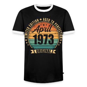 Cadeau d’anniversaire rétro vintage de Avril 1973 - T-shirt contrasté Homme - noir/blanc - Devant - AI Model Female 172 light (172cm) & AI Model Male 178 light (178cm)