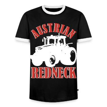 Austrian Redneck – Alpenstil mit Traktor und Bier  - Männer Kontrast-T-Shirt - Schwarz/Weiß - Vorne - AI Model Female 172 light (172cm) & AI Model Male 178 light (178cm)