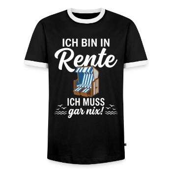 Ich bin in Rente – Ich muss gar nix - Männer Kontrast-T-Shirt - Schwarz/Weiß - Vorne - AI Model Female 172 light (172cm) & AI Model Male 178 light (178cm)
