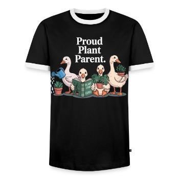 Plant Lover Cute Planting Ducks T-Shir - Men's Ringer Shirt - black/white - Front - AI Model Female 172 light (172cm) & AI Model Male 178 light (178cm)