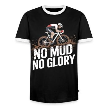 No Mud No Glory – Gravel Bike Fahrrad - Men's Ringer Shirt - black/white - Front - AI Model Female 172 light (172cm) & AI Model Male 178 light (178cm)