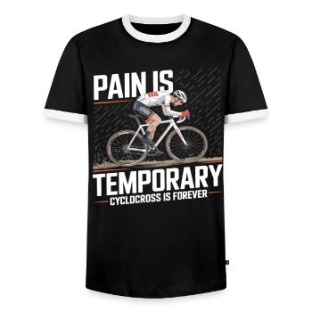 La douleur est temporaire – Vélo de cyclocross - T-shirt contrasté Homme - noir/blanc - Devant - AI Model Female 172 light (172cm) & AI Model Male 178 light (178cm)