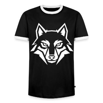 Tête de loup géométrique – Animal tribal - T-shirt contrasté Homme - noir/blanc - Devant - AI Model Female 172 light (172cm) & AI Model Male 178 light (178cm)