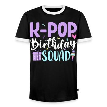 K Pop Birthday Squad - Men's Ringer Shirt - black/white - Front - AI Model Female 172 light (172cm) & AI Model Male 178 light (178cm)