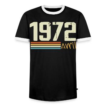 Né en avril 1972 - T-shirt contrasté Homme - noir/blanc - Devant - AI Model Female 172 light (172cm) & AI Model Male 178 light (178cm)