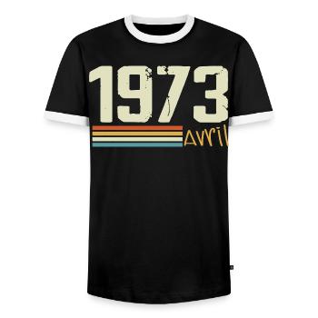 Né en avril 1973 - T-shirt contrasté Homme - noir/blanc - Devant - AI Model Female 172 light (172cm) & AI Model Male 178 light (178cm)