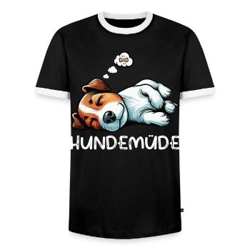 Hundemüde Jack Russel terrier Jack russel besitzer - Männer Kontrast-T-Shirt - Schwarz/Weiß - Vorne - AI Model Female 172 light (172cm) & AI Model Male 178 light (178cm)