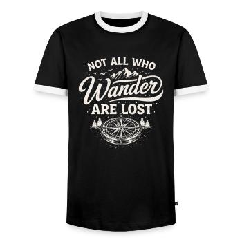 Not All Who Wander Are Lost – Outdoor Spruch - Männer Kontrast-T-Shirt - Schwarz/Weiß - Vorne - AI Model Female 172 light (172cm) & AI Model Male 178 light (178cm)