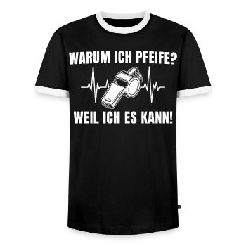 Schiedsrichter Pfeife – Weil ich es kann! - Männer Kontrast-T-Shirt - Schwarz/Weiß - Vorne - AI Model Female 172 light (172cm) & AI Model Male 178 light (178cm)