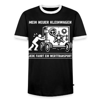 Mein Neuer Kleinwagen Jede Fahrt Ein Werttransport - Männer Kontrast-T-Shirt - Schwarz/Weiß - Vorne - AI Model Female 172 light (172cm) & AI Model Male 178 light (178cm)