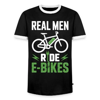 T-shirt E-Bike Vrais hommes Ride E-Bikes - T-shirt contrasté Homme - noir/blanc - Devant - AI Model Female 172 light (172cm) & AI Model Male 178 light (178cm)