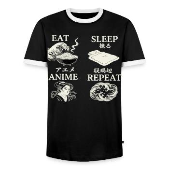 EAT SLEEP ANIME REPEAT - Men's Ringer Shirt - black/white - Front - AI Model Female 172 light (172cm) & AI Model Male 178 light (178cm)