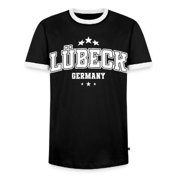 Lübeck Germany Shirt für Städte Fans Souvenir - Männer Kontrast-T-Shirt - Schwarz/Weiß - Vorne - AI Model Female 172 light (172cm) & AI Model Male 178 light (178cm)