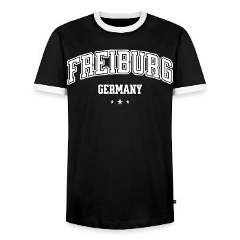 Freiburg Motif for Men Women Germany Fans - Men's Ringer Shirt - black/white - Front - AI Model Female 172 light (172cm) & AI Model Male 178 light (178cm)