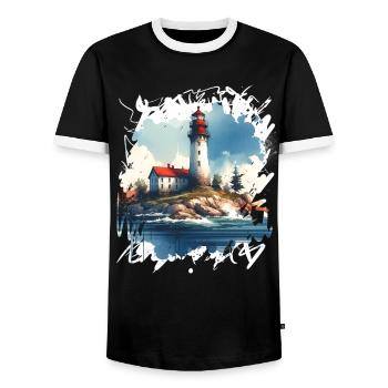 lighthouse - Men's Ringer Shirt - black/white - Front - AI Model Female 172 light (172cm) & AI Model Male 178 light (178cm)