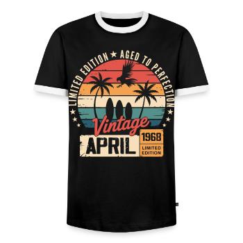 1968 April Birthday Legend April 1968 - Men's Ringer Shirt - black/white - Front - AI Model Female 172 light (172cm) & AI Model Male 178 light (178cm)