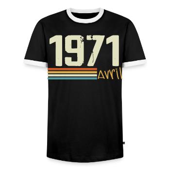 Né en avril 1971 - T-shirt contrasté Homme - noir/blanc - Devant - AI Model Female 172 light (172cm) & AI Model Male 178 light (178cm)