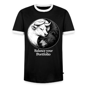 Yin Yang Stock Exchange: Bull & Bear Balance your Portfolio - Men's Ringer Shirt - black/white - Front - AI Model Female 172 light (172cm) & AI Model Male 178 light (178cm)