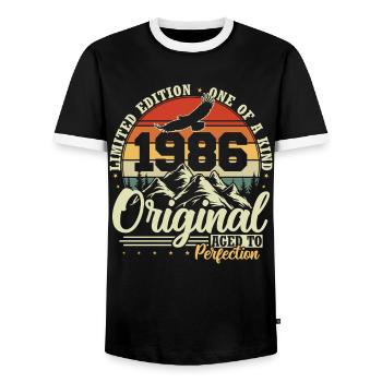 Cadeau d’anniversaire vintage original de 1986 - T-shirt contrasté Homme - noir/blanc - Devant - AI Model Female 172 light (172cm) & AI Model Male 178 light (178cm)