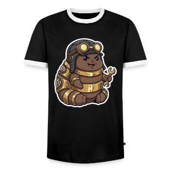Chenille Steampunk Ingénieur Apprenti Laiton - T-shirt contrasté Homme - noir/blanc - Devant - AI Model Female 172 light (172cm) & AI Model Male 178 light (178cm)