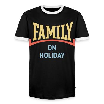 Family On Holiday (Family Holiday / Concave / 3C) - Men's Ringer Shirt - black/white - Front - AI Model Female 172 light (172cm) & AI Model Male 178 light (178cm)