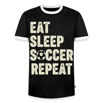 Eat Sleep Soccer Repeat Football Fan - Men's Ringer Shirt - black/white - Front - AI Model Female 172 light (172cm) & AI Model Male 178 light (178cm)