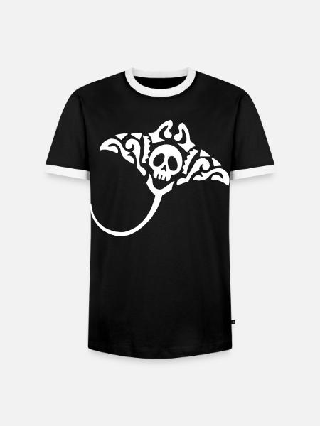 Manta ray and skull (white) - Men's Ringer Shirt - black/white