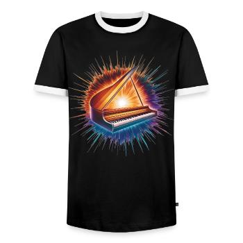 Piano à queue Instrument de musique imprimé - T-shirt contrasté Homme - noir/blanc - Devant - AI Model Female 172 light (172cm) & AI Model Male 178 light (178cm)