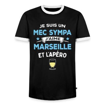 Mec Sympa Marseille Apéro Humour Cadeau - T-shirt contrasté Homme - noir/blanc - Devant - AI Model Female 172 light (172cm) & AI Model Male 178 light (178cm)