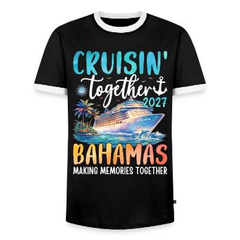 Cruisin Together Bahamas 2027 - Men's Ringer Shirt - black/white - Front - AI Model Female 172 light (172cm) & AI Model Male 178 light (178cm)
