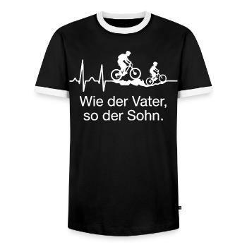 Vater Sohn Fahrrad - Männer Kontrast-T-Shirt - Schwarz/Weiß - Vorne - AI Model Female 172 light (172cm) & AI Model Male 178 light (178cm)