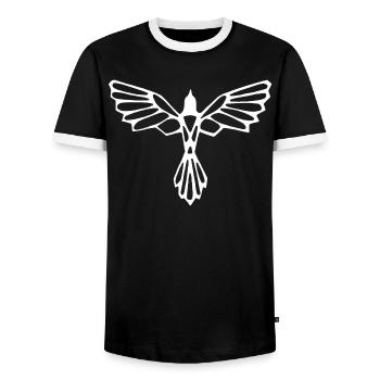 The flight of the white bird - Men's Ringer Shirt - black/white - Front - AI Model Female 172 light (172cm) & AI Model Male 178 light (178cm)