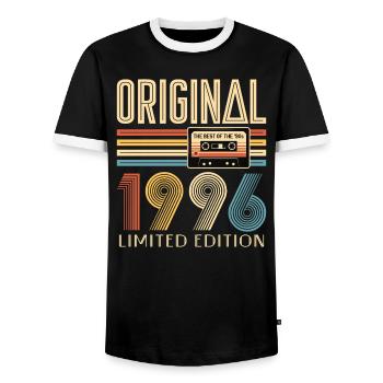 30e anniversaire, 30 ans, 1996 original - T-shirt contrasté Homme - noir/blanc - Devant - AI Model Female 172 light (172cm) & AI Model Male 178 light (178cm)
