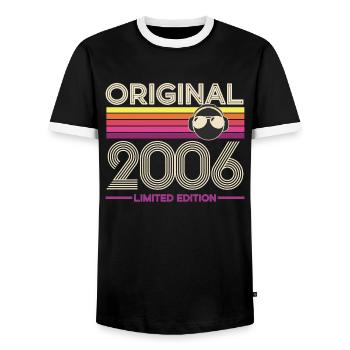 Original 2006 Limited Edition - Men's Ringer Shirt - black/white - Front - AI Model Female 172 light (172cm) & AI Model Male 178 light (178cm)