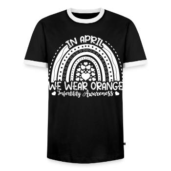 In April We Wear Orange Infertility Awareness - Men's Ringer Shirt - black/white - Front - AI Model Female 172 light (172cm) & AI Model Male 178 light (178cm)