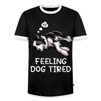 Propriétaire de Border Collie Collie fatigué - T-shirt contrasté Homme - noir/blanc - Devant - AI Model Female 172 light (172cm) & AI Model Male 178 light (178cm)