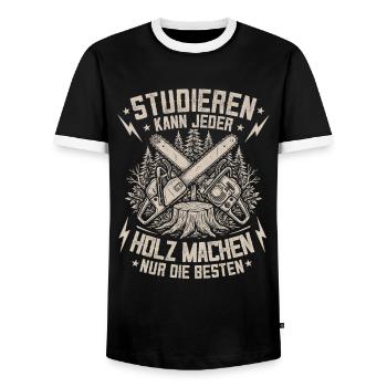 Lustiges Holz Kettensäge Waldarbeiter Forst Spruch - Männer Kontrast-T-Shirt - Schwarz/Weiß - Vorne - AI Model Female 172 light (172cm) & AI Model Male 178 light (178cm)