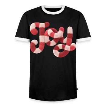 Weihnachts JOY Typografie Rot Weiß Motiv - Männer Kontrast-T-Shirt - Schwarz/Weiß - Vorne - AI Model Female 172 light (172cm) & AI Model Male 178 light (178cm)