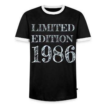 Millésime 1986 - T-shirt contrasté Homme - noir/blanc - Devant - AI Model Female 172 light (172cm) & AI Model Male 178 light (178cm)