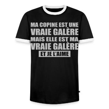 Cadeau Amoureux Humour Copine Galère Je L’Aime - T-shirt contrasté Homme - noir/blanc - Devant - AI Model Female 172 light (172cm) & AI Model Male 178 light (178cm)