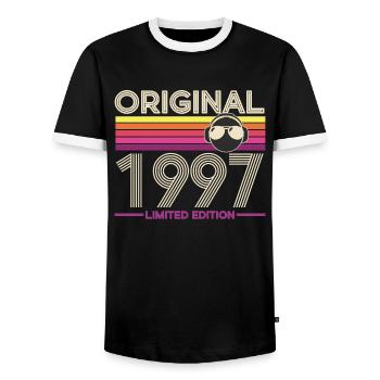 Original 1997 Retro Edition - Men's Ringer Shirt - black/white - Front - AI Model Female 172 light (172cm) & AI Model Male 178 light (178cm)