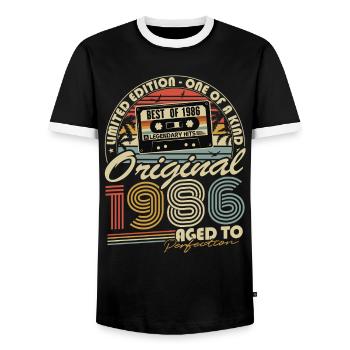 Cadeau d’anniversaire vintage original de 1986 - T-shirt contrasté Homme - noir/blanc - Devant - AI Model Female 172 light (172cm) & AI Model Male 178 light (178cm)