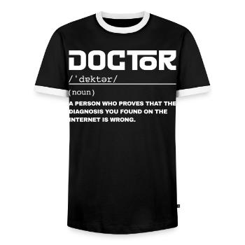 Definition Lustiger Doktor – Humor-Doktor - Männer Kontrast-T-Shirt - Schwarz/Weiß - Vorne - AI Model Female 172 light (172cm) & AI Model Male 178 light (178cm)